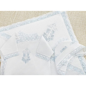 Крестильный набор Лоза голубая с кружевным полотенцем