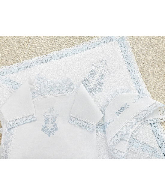 Крестильный набор Лоза голубая с кружевным полотенцем