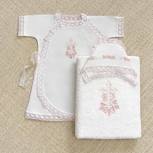 Крестильный набор Лоза розовая с классическим полотенцем