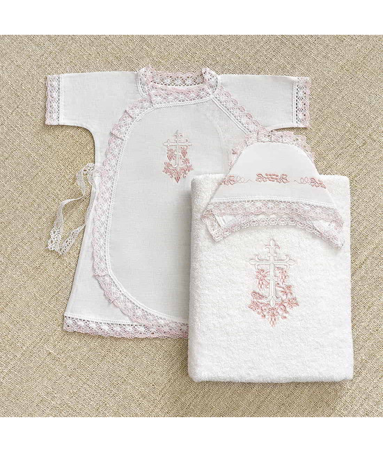 Крестильный набор Лоза розовая с классическим полотенцем
