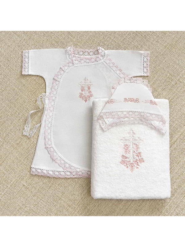 Крестильный набор Лоза розовая с классическим полотенцем