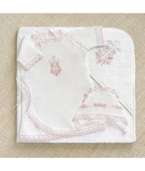 Крестильный набор Лоза розовая с махровым уголком