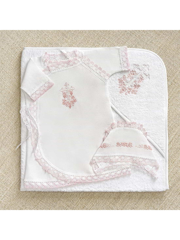 Крестильный набор Лоза розовая с махровым уголком