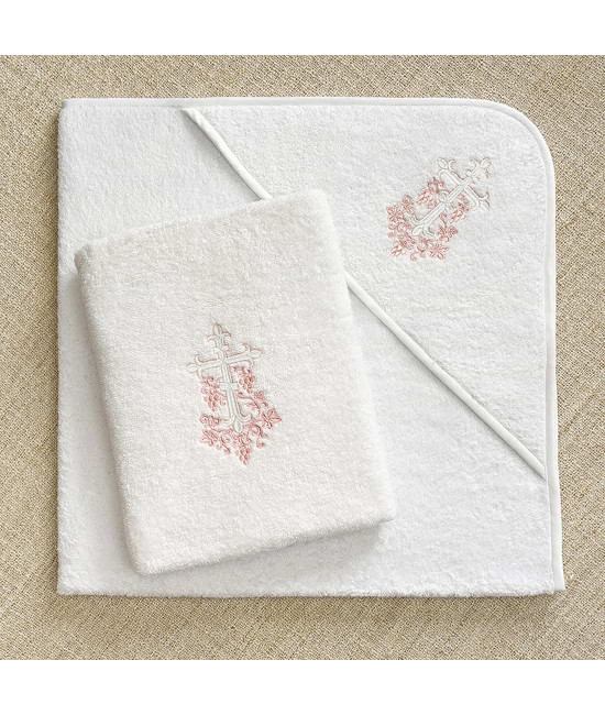 Крестильный набор Лоза розовая с махровым уголком