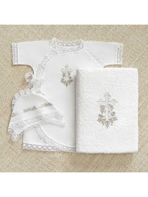 Крестильный набор Лоза серебряная с классическим полотенцем