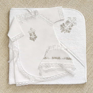 Крестильный набор Лоза серебряная с махровым полотенцем