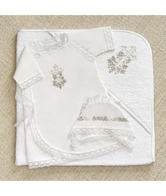 Крестильный набор Лоза серебряная с махровым полотенцем