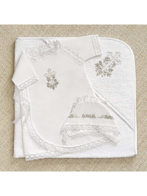 Крестильный набор Лоза серебряная с махровым уголком