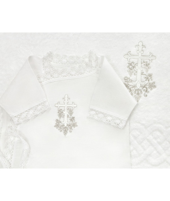 Крестильный набор Лоза серебряная с махровым полотенцем