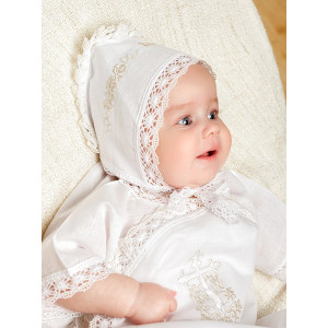 Крестильный набор Лоза золотая с кружевным полотенцем