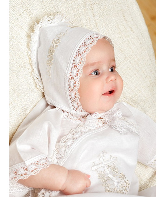 Крестильный набор Лоза золотая с кружевным полотенцем