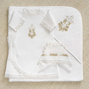 Крестильный набор Лоза золотая с махровым уголком