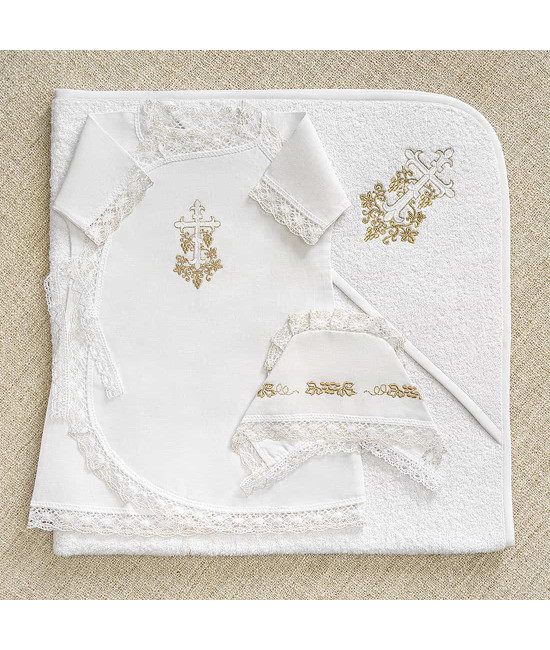 Крестильный набор Лоза золотая с махровым уголком