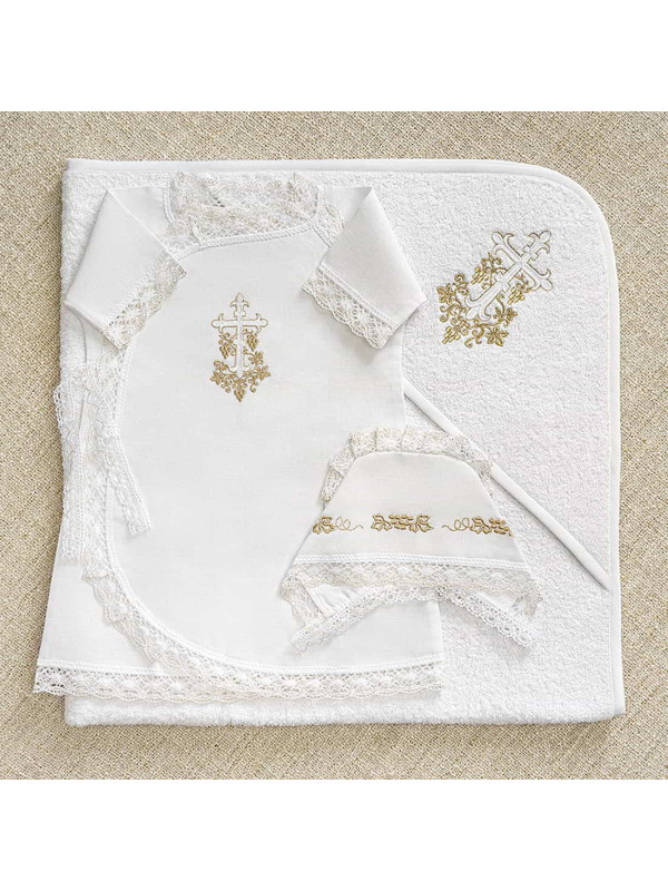 Крестильный набор Лоза золотая с махровым уголком
