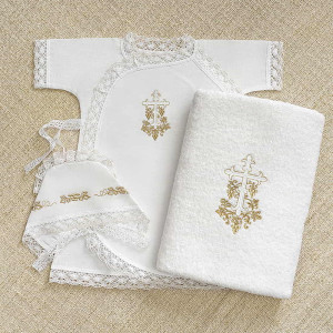 Крестильный набор Лоза золотая с классическим полотенцем