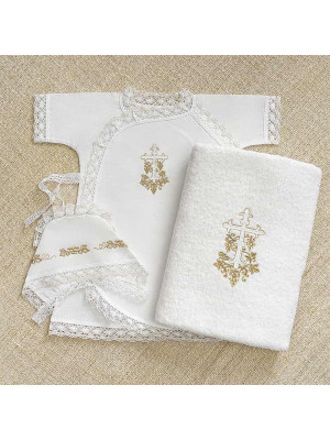 Крестильный набор Лоза золотая с классическим полотенцем