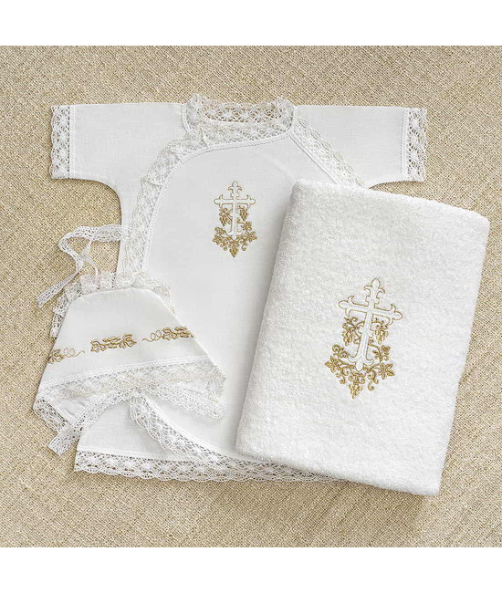 Крестильный набор Лоза золотая с классическим полотенцем