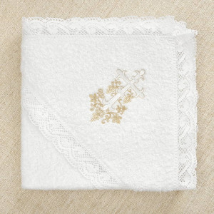 Крестильный набор Лоза золотая с кружевным полотенцем