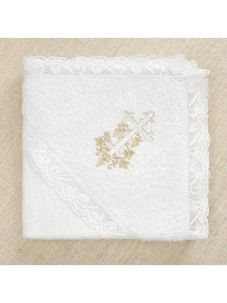 Крестильный набор Лоза золотая с кружевным полотенцем
