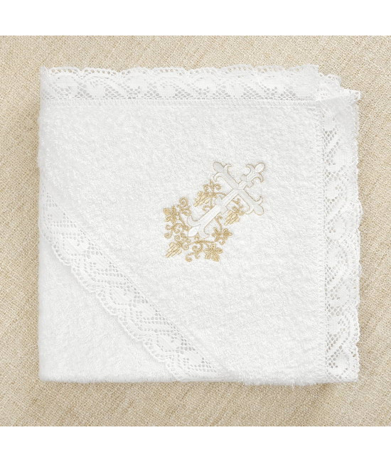 Крестильный набор Лоза золотая с кружевным полотенцем