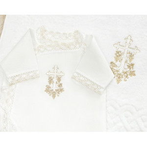 Крестильный набор Лоза золотая с кружевным полотенцем
