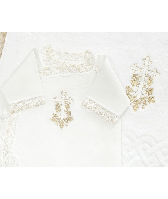 Крестильный набор Лоза золотая с кружевным полотенцем