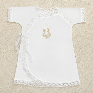 Крестильный набор Лоза золотая с кружевным полотенцем