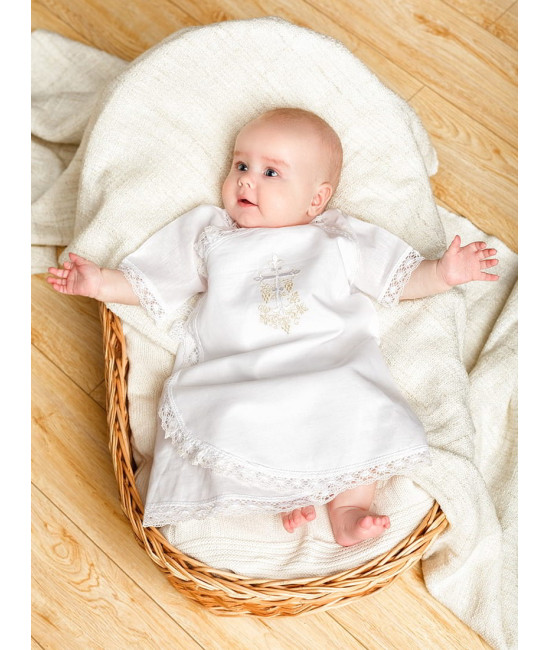 Крестильный набор Лоза золотая с кружевным полотенцем