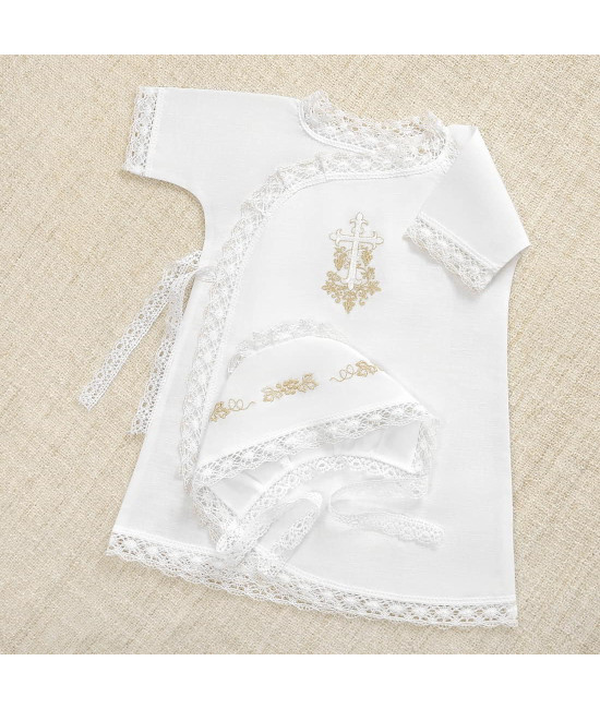 Крестильный набор Лоза золотая с кружевным полотенцем