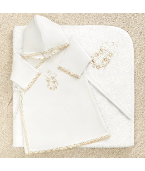 Крестильный набор Лучик бежевый с махровым уголком