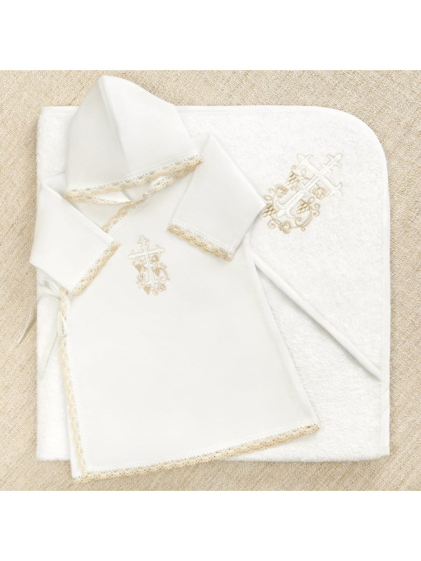 Крестильный набор Лучик бежевый с махровым уголком