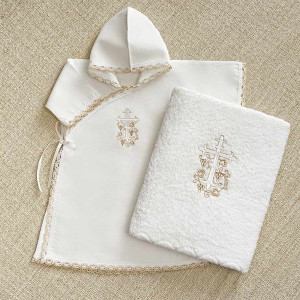 Крестильный набор Лучик бежевый с классическим полотенцем