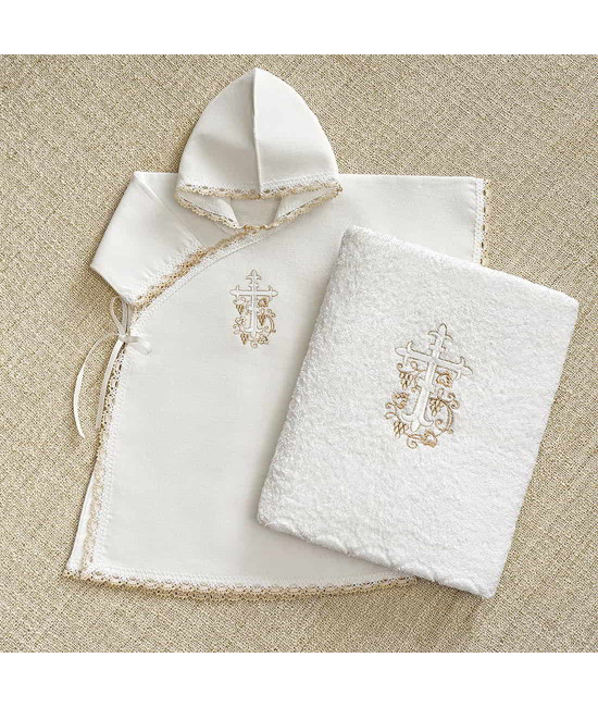Крестильный набор Лучик бежевый с классическим полотенцем