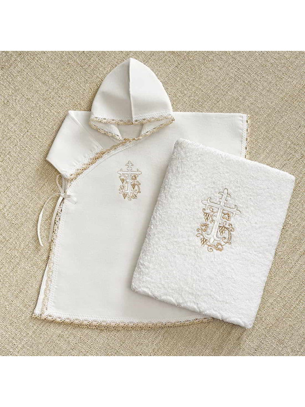 Крестильный набор Лучик бежевый с классическим полотенцем