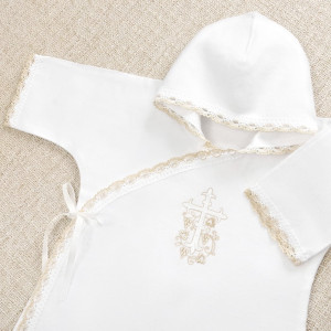 Крестильный набор Лучик бежевый с классическим полотенцем