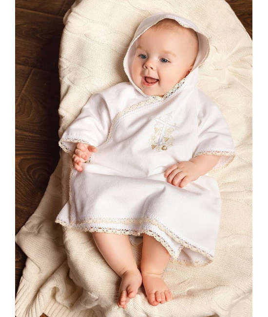 Крестильный набор Лучик бежевый с классическим полотенцем