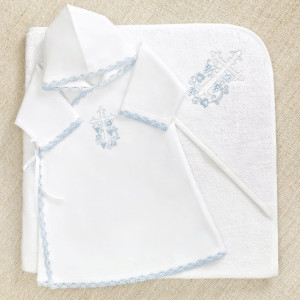 Крестильный набор Лучик голубой с махровым уголком