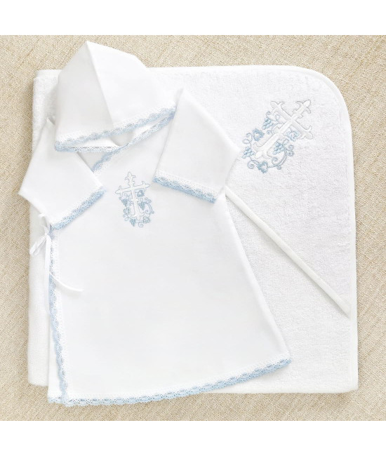 Крестильный набор Лучик голубой с махровым уголком