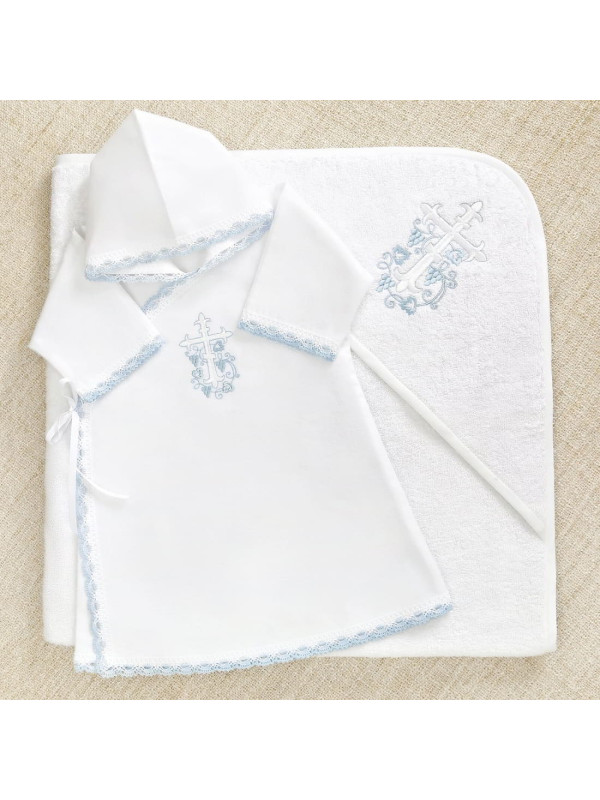 Крестильный набор Лучик голубой с махровым уголком