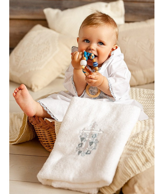 Крестильный набор Лучик голубой с классическим полотенцем