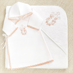 Крестильный набор Лучик розовый с махровым уголком