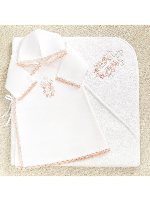 Крестильный набор Лучик розовый с махровым уголком