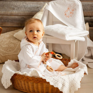 Крестильный набор Лучик розовый с махровым уголком