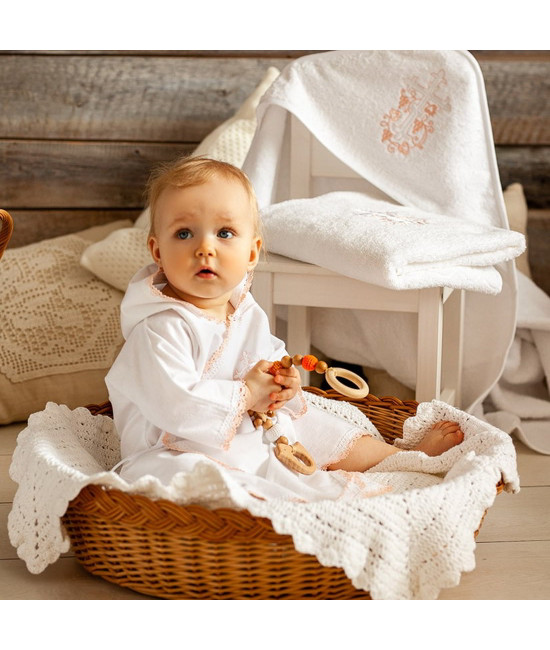 Крестильный набор Лучик розовый с махровым уголком