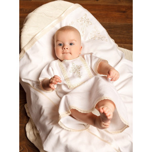 Крестильный набор Никита с кружевным полотенцем