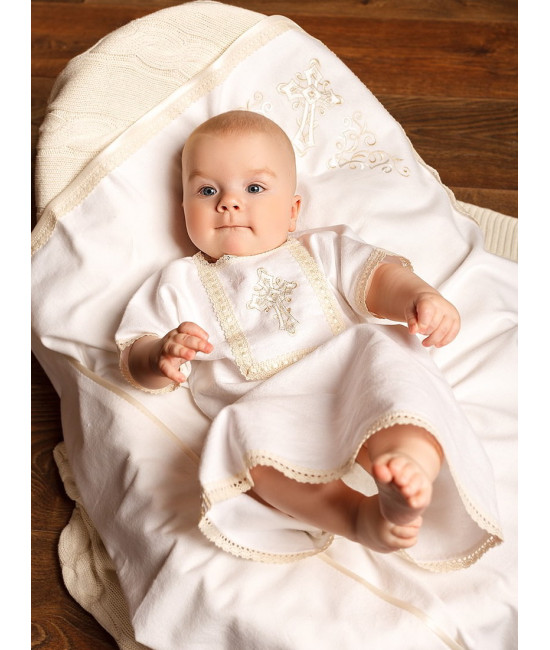 Крестильный набор Никита с кружевным полотенцем