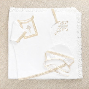 Крестильный набор Никита с кружевным полотенцем