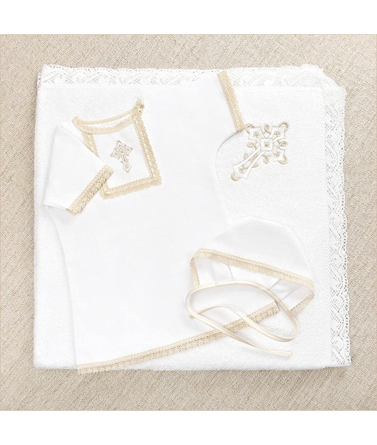 Крестильный набор Никита с кружевным полотенцем
