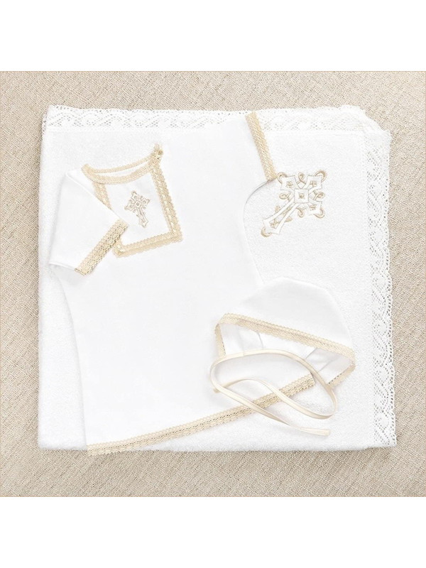 Крестильный набор Никита с кружевным полотенцем
