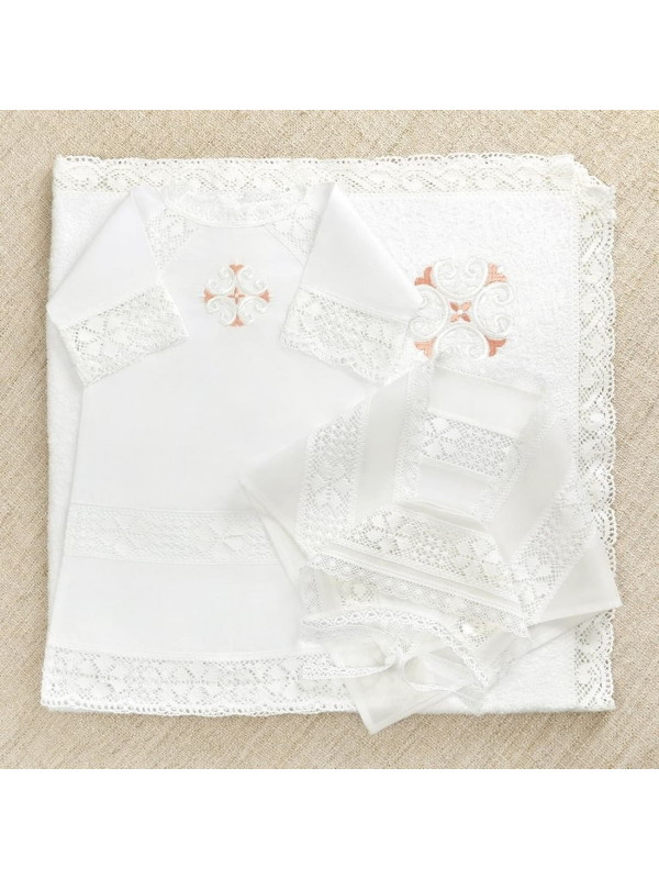 Крестильный набор Ольга с кружевным полотенцем